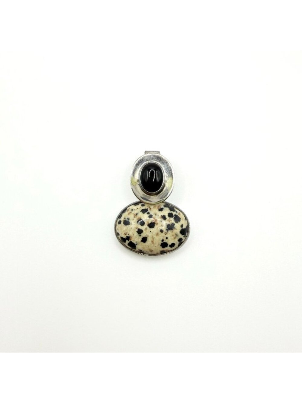 925 Sterling Silver Dalmatian Jasper & Black Onyx Pendant